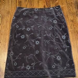 Ann Taylor brown velour skirt with embroidered and beaded flowers size 14 NWOT